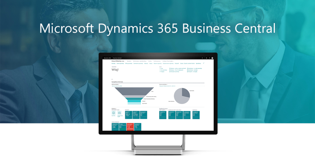 Microsoft Dynamics 365 Business Central software interface displayed on a screen, showcasing features for Dubai businesses.